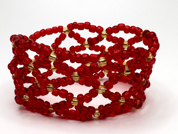 Handmade Red and Gold Crystal Beaded Bracelet