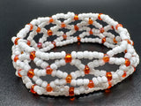 Handmade White and Orange Crystal Beaded Bracelet