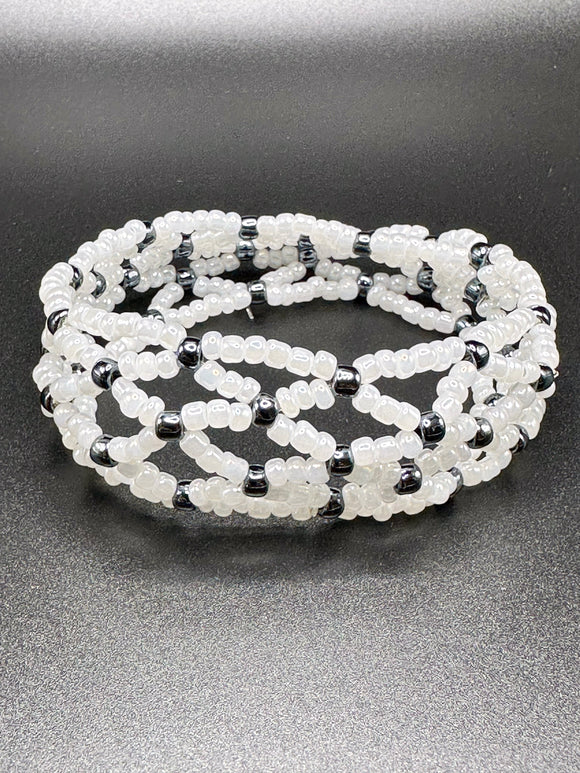 Handmade White and Grey Crystal Beaded Bracelet