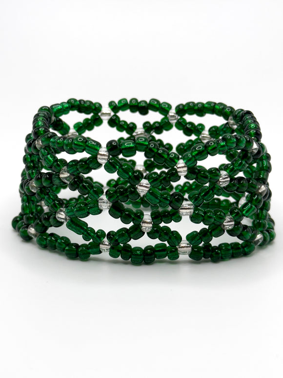 Handmade Green and Clear Crystal Beaded Bracelet